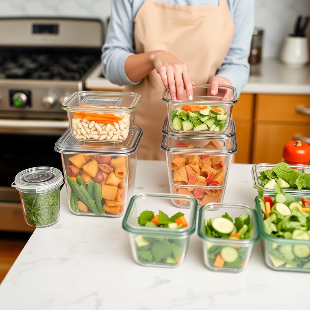 Meal prep containers with healthy lunches