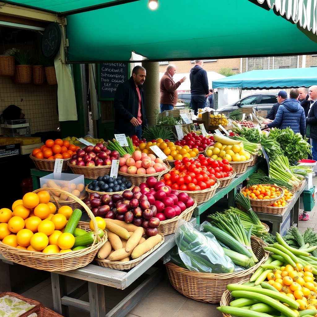 Seasonal fruit and vegetable stall at a market