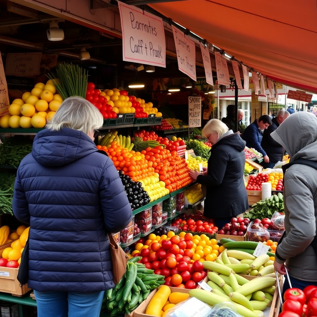Seasonal British fruit and vegetable market stall